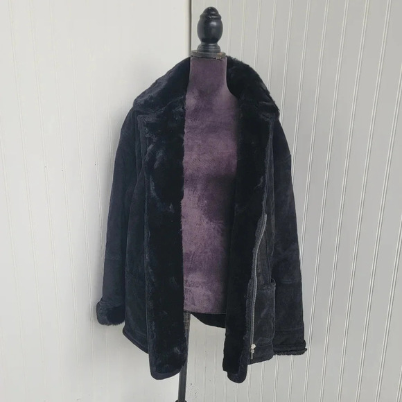 Gorgeous Gallery Women's Genuine Suede Leather Jacket Faux Fur Lining Black Sz M - Picture 13 of 14